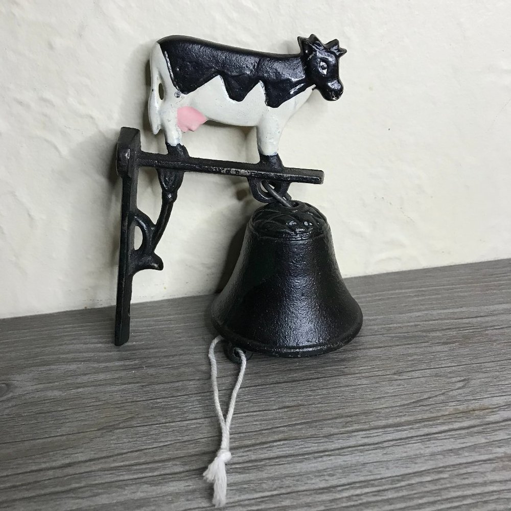 Vintage Cast Iron Cow Bell with Cow Figure